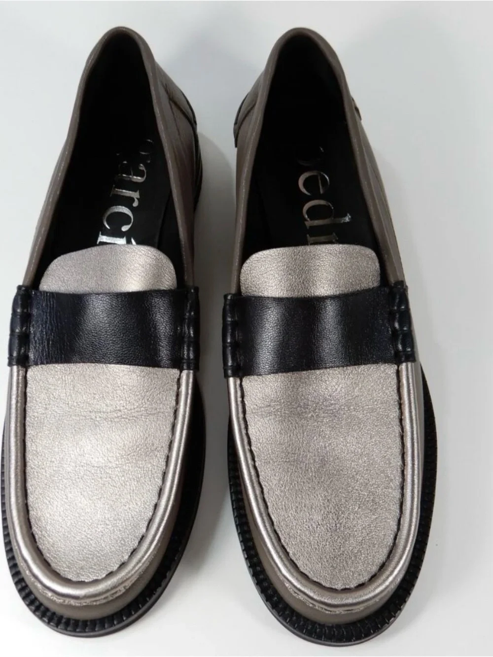 Pedro Garcia Metallic Silver & Black Penny Loafers 38.5